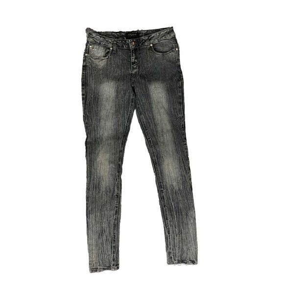 Rocawear Jeans Womens 9 Skinny Black Acid Wash Embellished Back Pocket Stretch - Picture 1 of 12